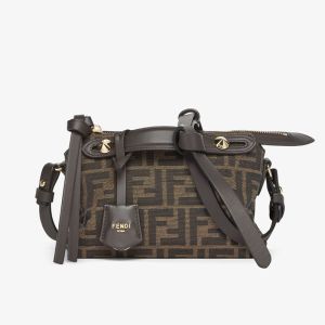 Fendi Mini By The Way Soft Boston Bag In FF Motif Fabric Brown