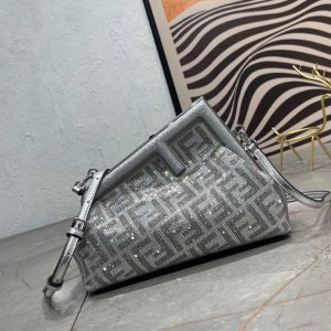 Fendi Small First Bag Crystal FF Covered Leather Silver