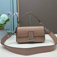 Fendi Medium Baguette Re-Edition Bag In Crocodile Leather Apricot