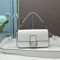 Fendi Medium Baguette Re-Edition Bag In Crocodile Leather White