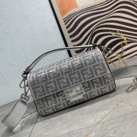 Fendi Baguette Bag Crystal FF Covered Leather Silver