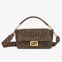 Fendi Medium Baguette Bag In Fabric Interlace Coffee