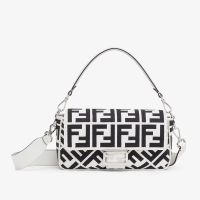 Fendi Medium Baguette Bag In FF Motif Canvas Black/White
