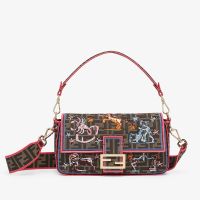 Fendi Baguette Bag FF Jacquard Fabric with Fendi Astrology Motif Brown