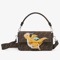 Fendi Medium Baguette Bag In Pokemon Dragon FF Motif Fabric Brown/Yellow