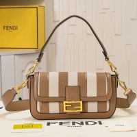Fendi Medium Baguette Bag In Pequin Striped Fabric Brown
