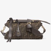 Fendi Medium By The Way Soft Boston Bag In FF Motif Fabric Brown