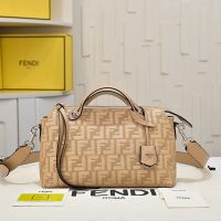 Fendi Medium By The Way Soft Boston Bag FF Jacquard Raffia Beige