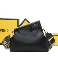 Fendi Medium First Bag with FF Jacquard Shoulder Strap Nappa Leather Black