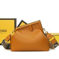 Fendi Medium First Bag with FF Jacquard Shoulder Strap Nappa Leather Brown