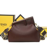 Fendi Medium First Bag with FF Jacquard Shoulder Strap Nappa Leather Burgundy