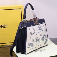 Fendi Medium Peekaboo IseeU Bag Canvas with Fendi Astrology Motif White