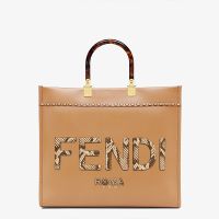 Fendi Medium Sunshine Shopper Bag In Python ROMA Logo Calf Leather Khaki