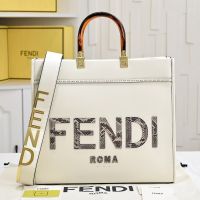 Fendi Medium Sunshine Shopper Bag In Python ROMA Logo Calf Leather White