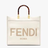 Fendi Medium Sunshine Shopper Bag In ROMA Logo Calf Leather White