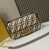 Fendi Mini Baguette Bag In FF Motif Fabric Coffee