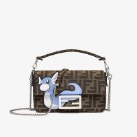 Fendi Mini Baguette Bag In Pokemon Dragon FF Motif Fabric Brown/Blue