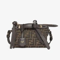 Fendi Mini By The Way Soft Boston Bag In FF Motif Fabric Brown