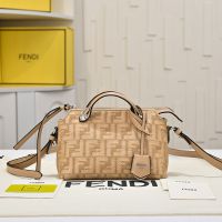 Fendi Mini By The Way Soft Boston Bag FF Jacquard Raffia Beige