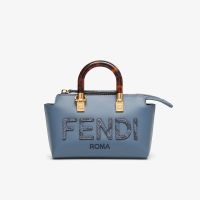 Fendi Mini By The Way Boston Bag Calf Leather with Python FENDI ROMA motif Blue