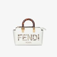 Fendi Mini By The Way Boston Bag Calf Leather with Python FENDI ROMA motif White
