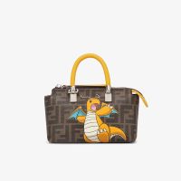 Fendi Mini By The Way Boston Bag In Pokemon Dragon FF Motif Fabric Brown/Yellow