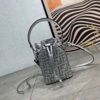 Fendi Mini Mon Tresor Bucket Bag Crystal FF Covered Leather Silver