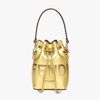 Fendi Mini Mon Tresor Bucket Bag In ROMA Logo Calf Leather Gold