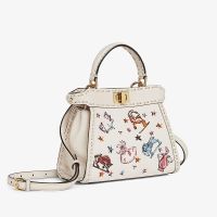 Fendi Mini Peekaboo Iconic Bag Canvas with Fendi Astrology Motif White