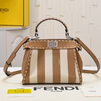 Fendi Mini Peekaboo Selleria Bag In Pequin Striped Fabric Brown