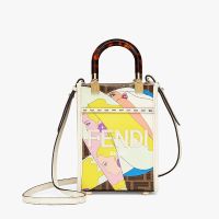 Fendi Mini Sunshine Shopper Bag In Girls Graphics FF Motif Fabric Brown