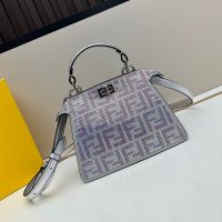 Fendi Petite Peekaboo ISeeU Bag Crystal FF Covered Leather Silver