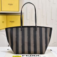 Fendi Roll Reversible Shopper Bag In Pequin Striped and FF Fabric Black