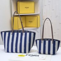Fendi Roll Reversible Shopper Bag In Pequin Striped and FF Fabric Blue