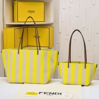 Fendi Roll Reversible Shopper Bag In Pequin Striped and FF Fabric Yellow