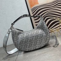 Fendi Small Fendigraphy Hobo Bag Crystal FF Covered Leather Silver