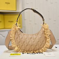 Fendi Small Fendigraphy Hobo Bag FF Jacquard Raffia with Fringes Beige