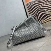 Fendi Small First Bag Crystal FF Covered Leather Silver