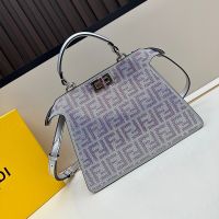 Fendi Small Peekaboo ISeeU Bag Crystal FF Covered Leather Silver