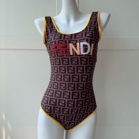 Fendi Swimsuit Women Logo FF Motif Lycra Brown/Yellow