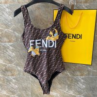 Fendi Swimsuit Women Pokemon Dragon FF Motif Lycra Brown/Yellow