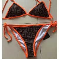 Fendi Triangle Bikini with Ties Women FF Motif Lycra Brown/Orange